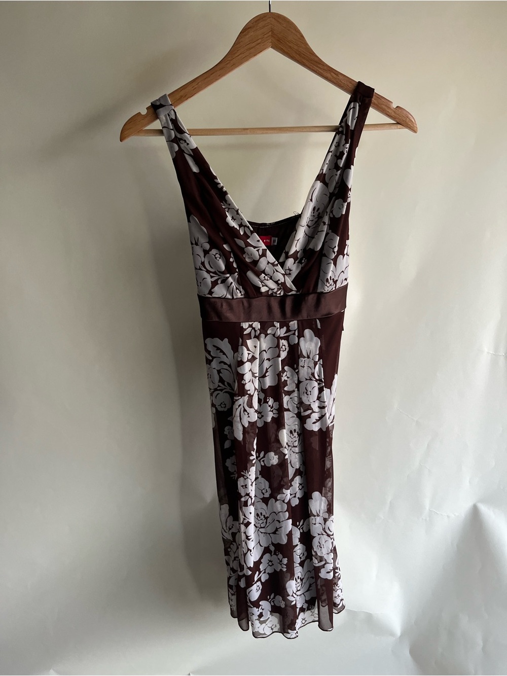 Ruby Rox Sleeveless Tank Dress Sz Sm New NWT Brown White Floral Tie Mini